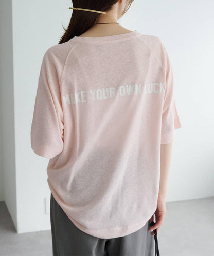 Logo刺繡×絨布印花亞麻混棉T恤