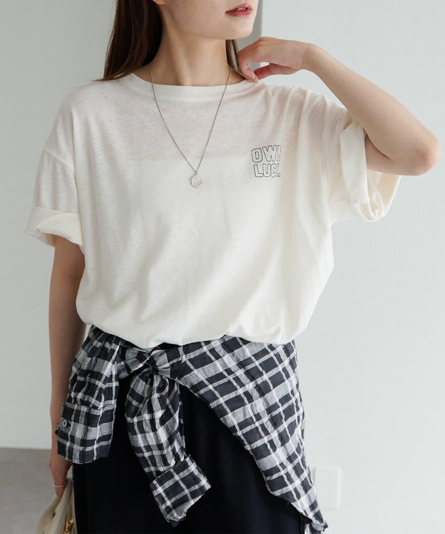 Logo刺繡×絨布印花亞麻混棉T恤