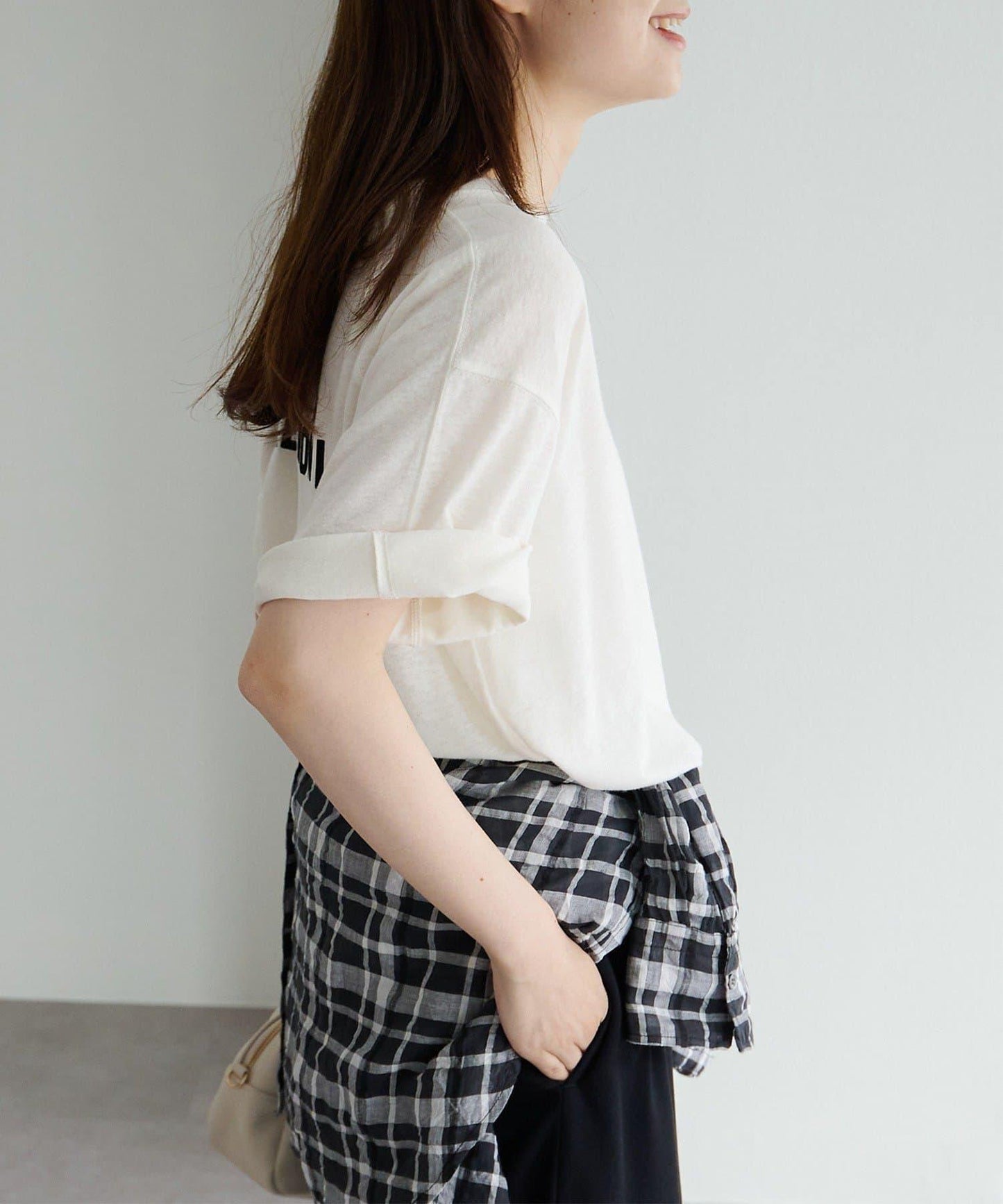 Logo刺繡×絨布印花亞麻混棉T恤