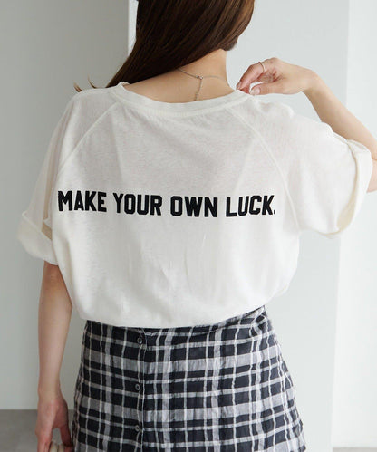 Logo刺繡×絨布印花亞麻混棉T恤