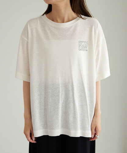 Logo刺繡×絨布印花亞麻混棉T恤