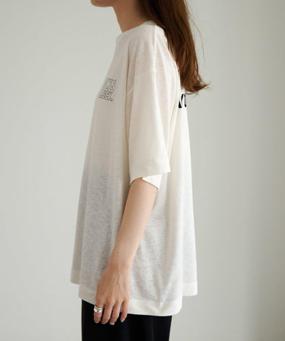 Logo刺繡×絨布印花亞麻混棉T恤