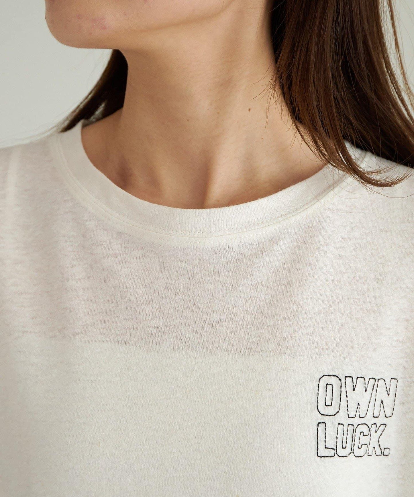 Logo刺繡×絨布印花亞麻混棉T恤