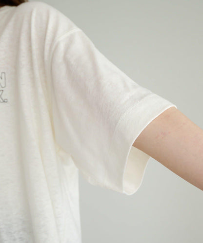 Logo刺繡×絨布印花亞麻混棉T恤