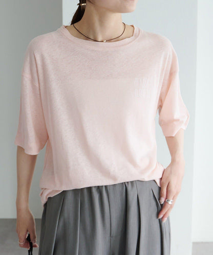 Logo刺繡×絨布印花亞麻混棉T恤