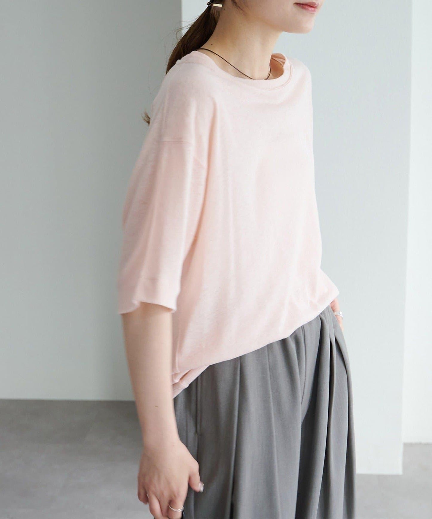 Logo刺繡×絨布印花亞麻混棉T恤