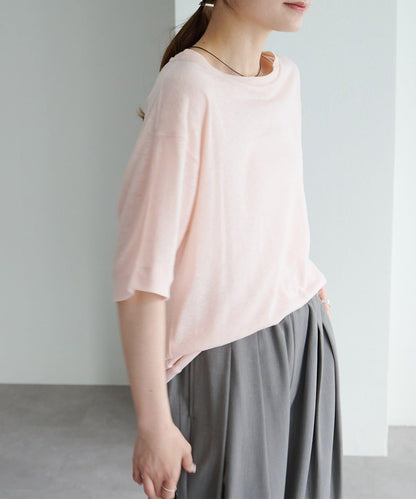 Logo刺繡×絨布印花亞麻混棉T恤