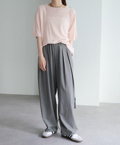 Logo刺繡×絨布印花亞麻混棉T恤