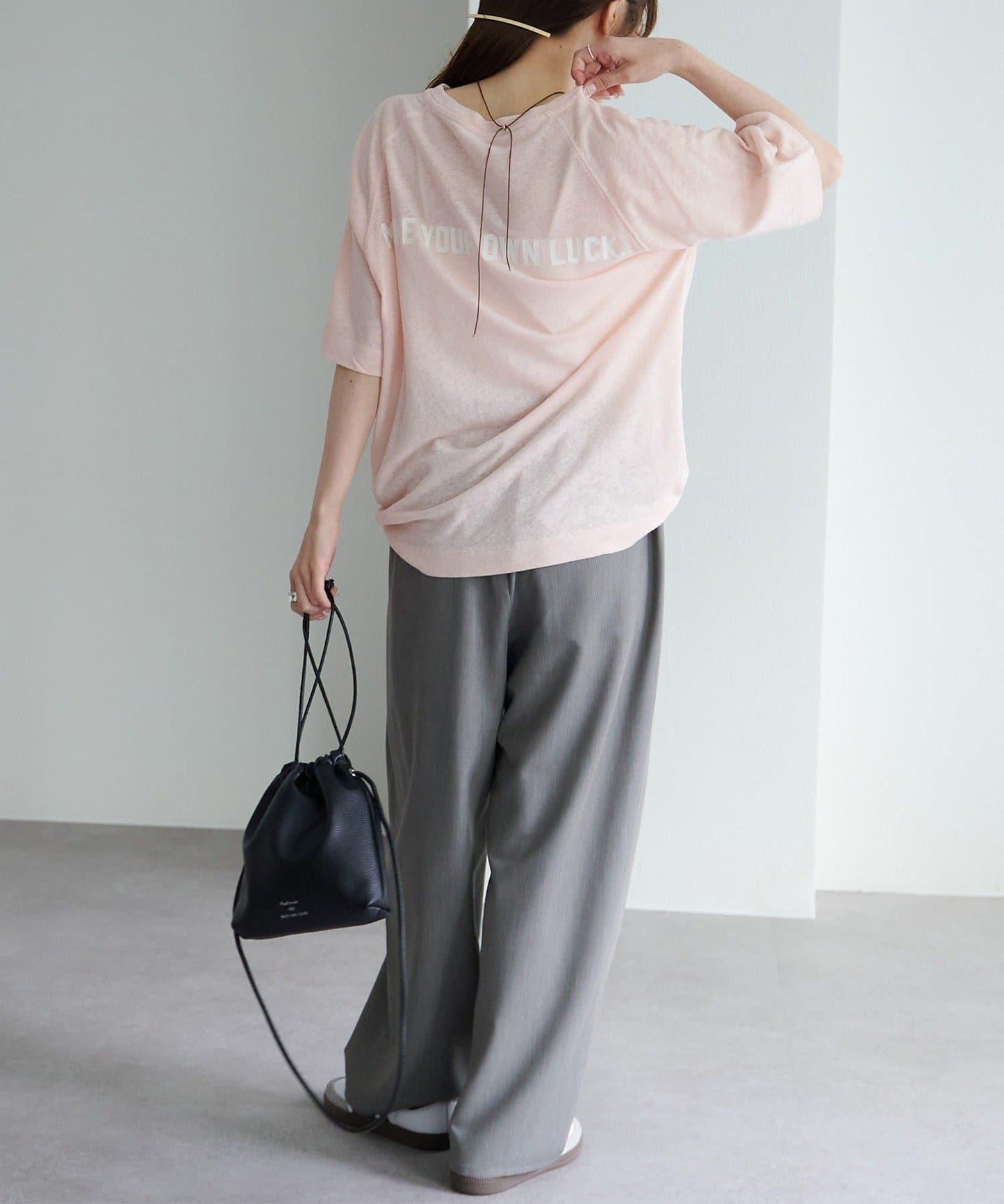 Logo刺繡×絨布印花亞麻混棉T恤