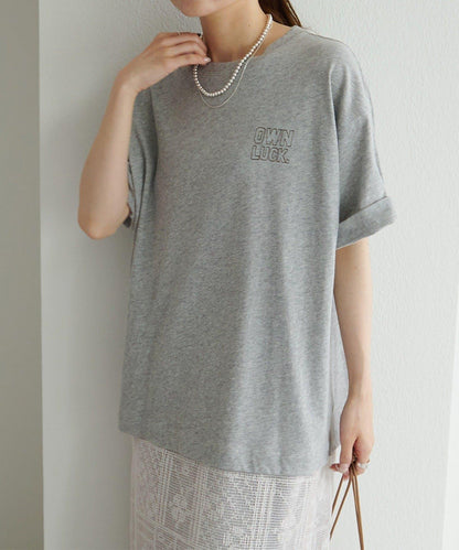 Logo刺繡×絨布印花亞麻混棉T恤