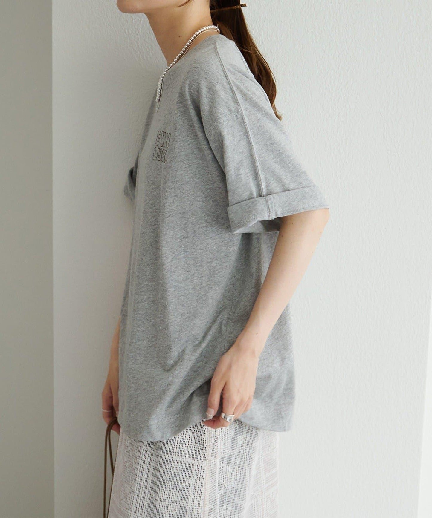 Logo刺繡×絨布印花亞麻混棉T恤