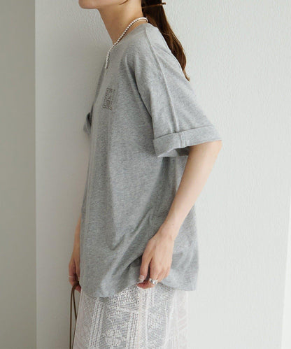 Logo刺繡×絨布印花亞麻混棉T恤