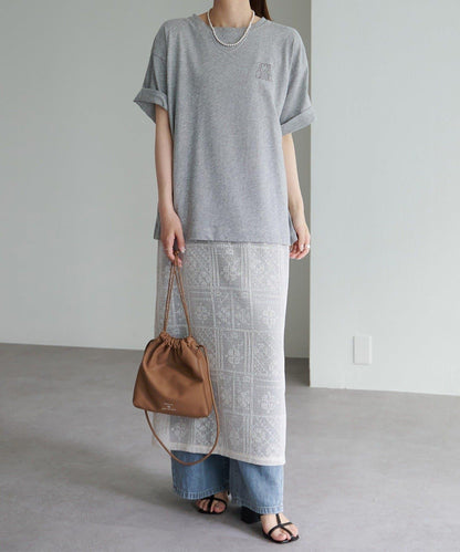 Logo刺繡×絨布印花亞麻混棉T恤