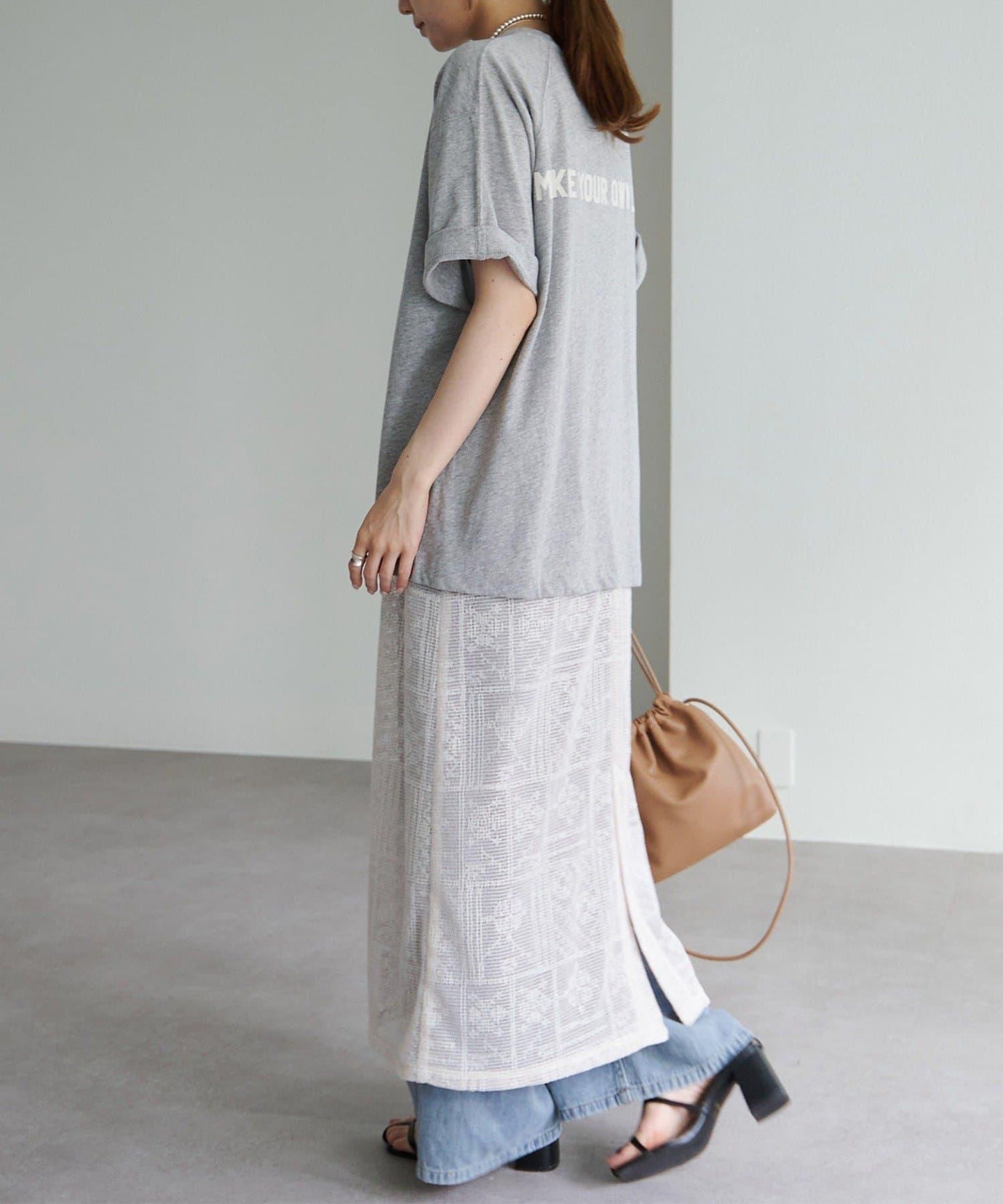 Logo刺繡×絨布印花亞麻混棉T恤