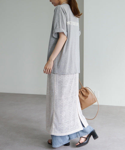 Logo刺繡×絨布印花亞麻混棉T恤