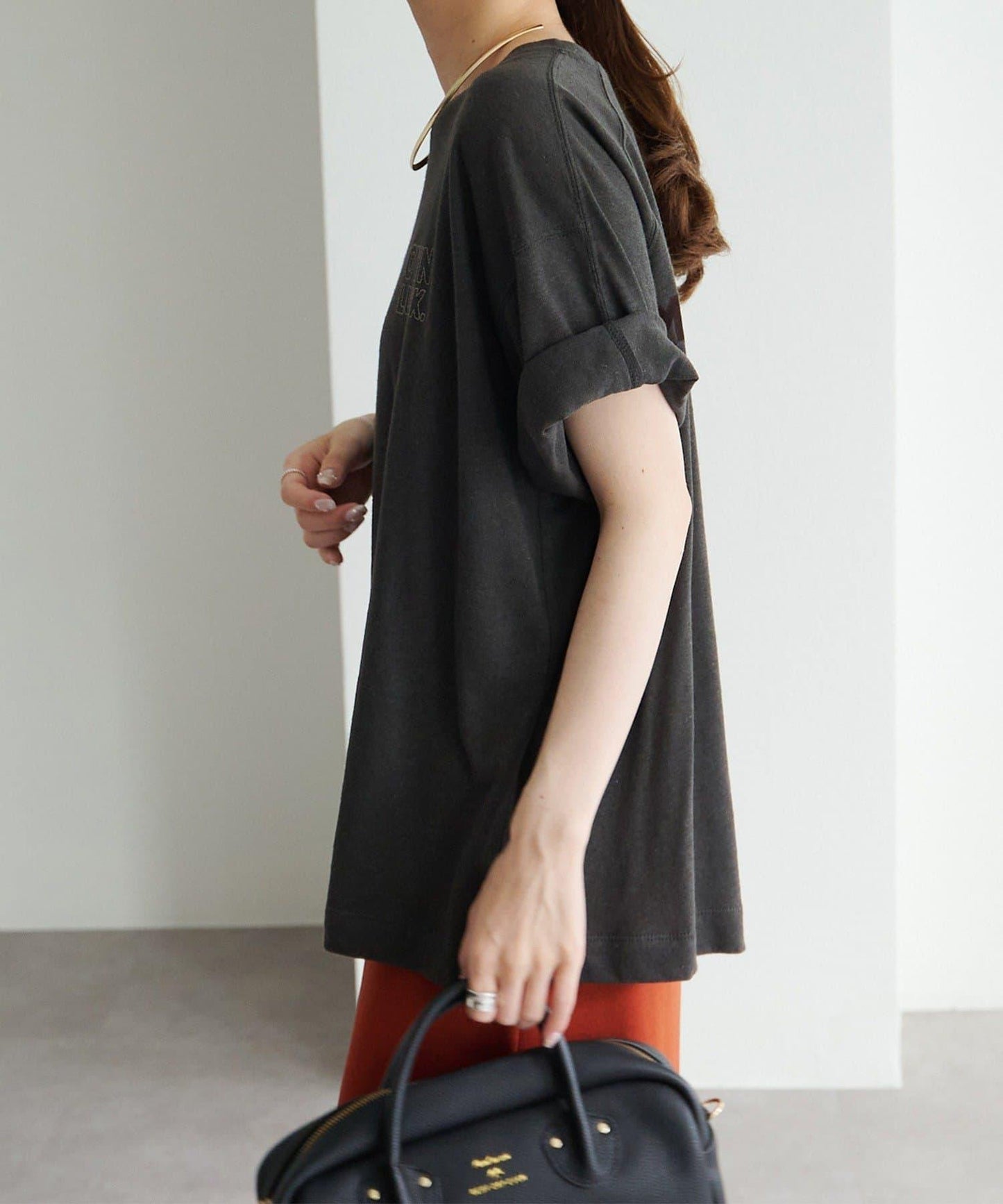 Logo刺繡×絨布印花亞麻混棉T恤