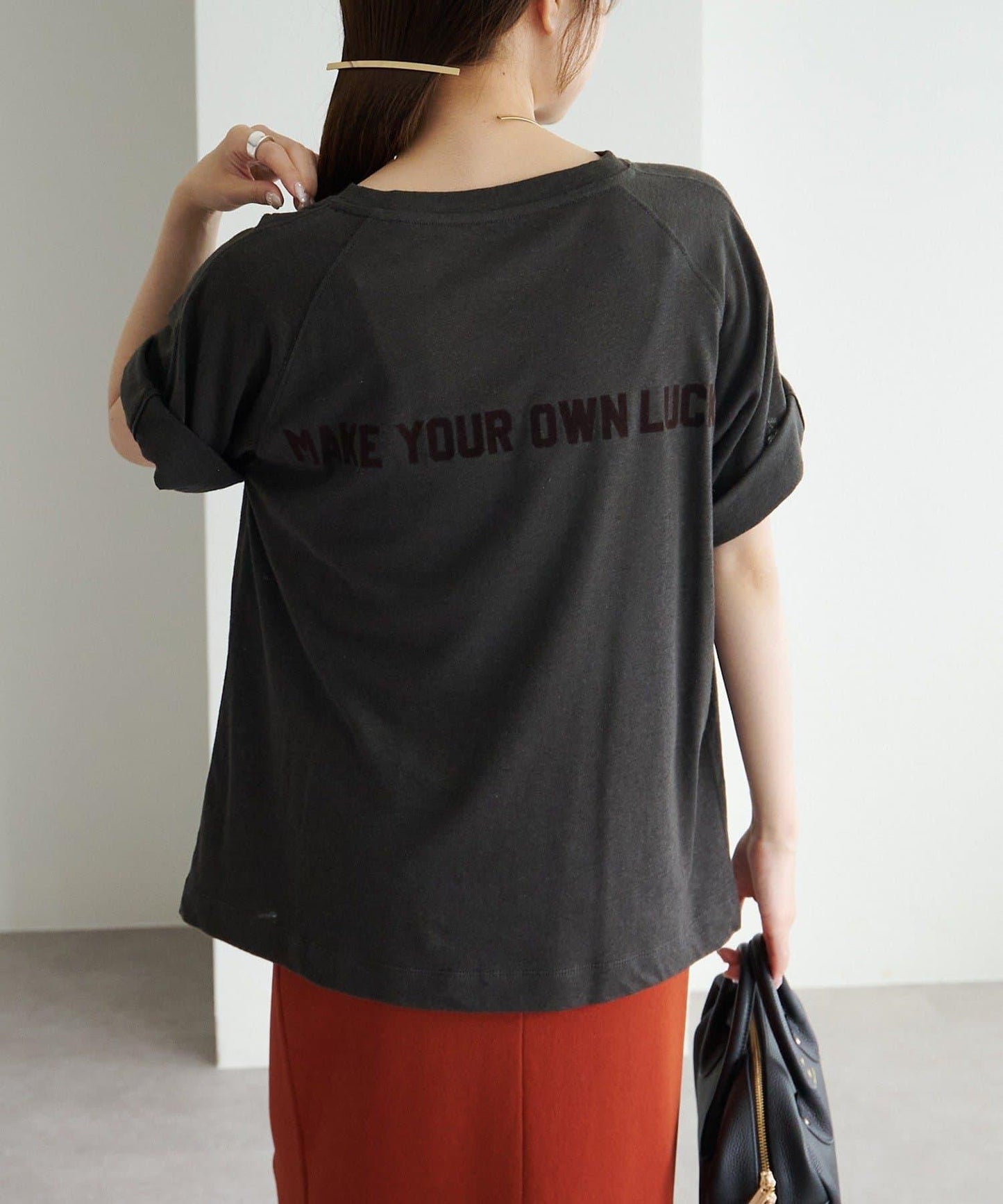 Logo刺繡×絨布印花亞麻混棉T恤