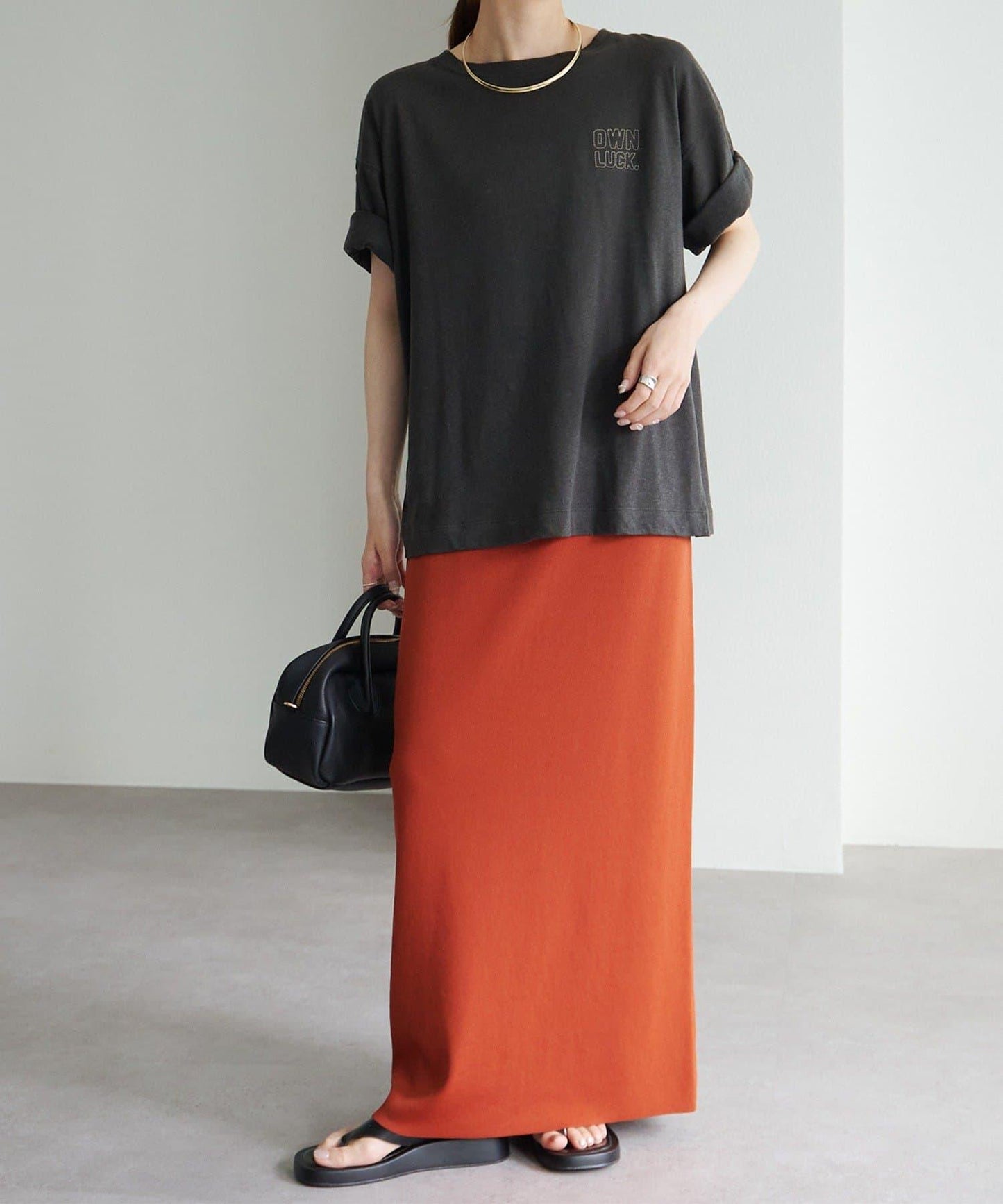 Logo刺繡×絨布印花亞麻混棉T恤