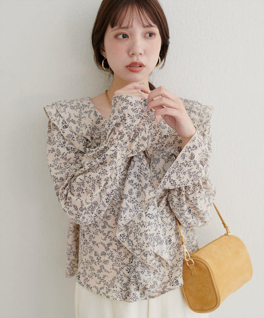【限定】荷葉領糖果袖襯衫