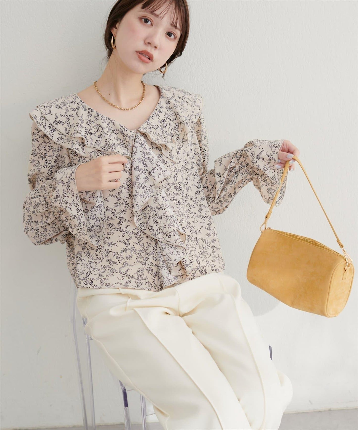 【限定】荷葉領糖果袖襯衫