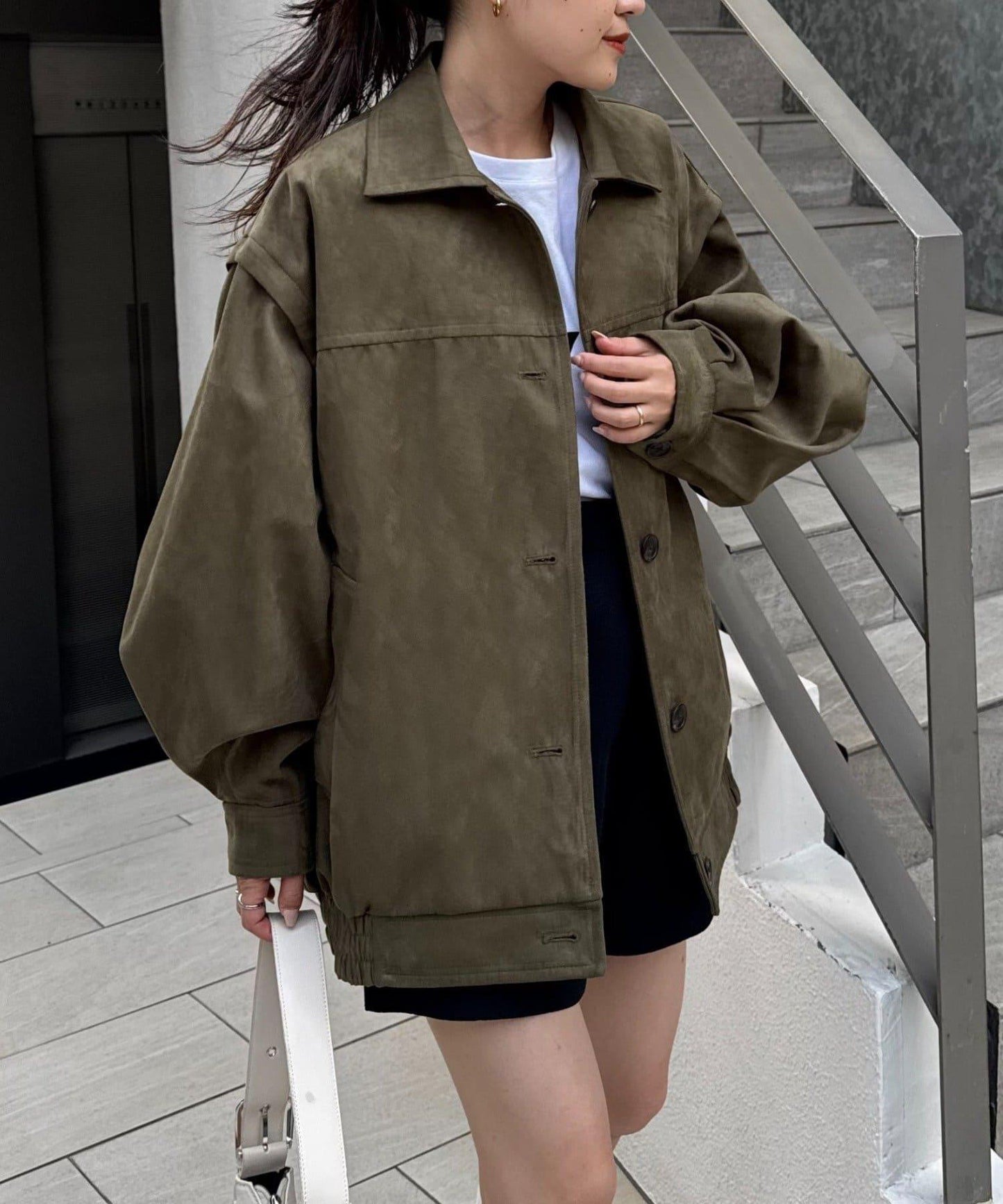 多功能仿麂皮風長款外套