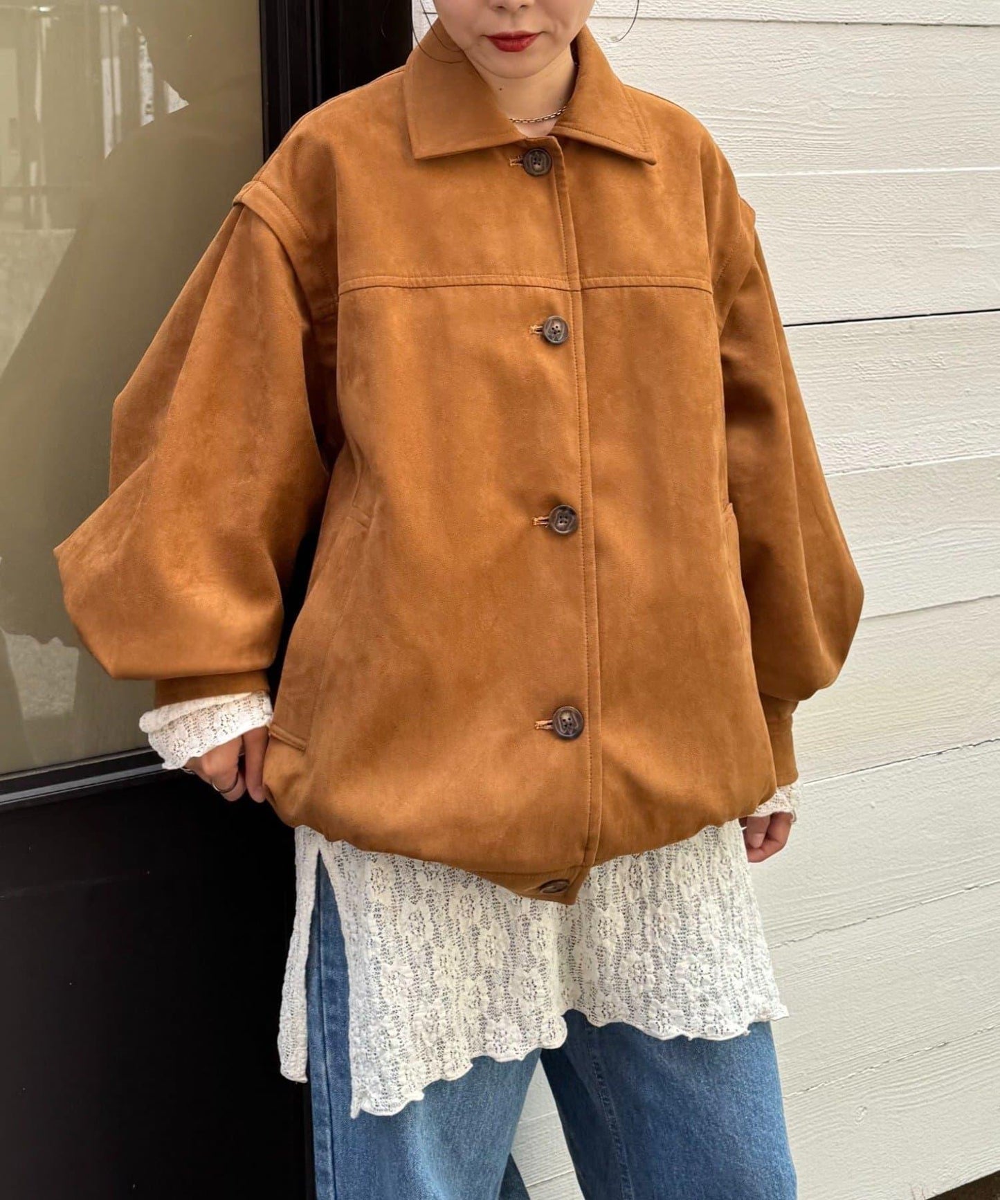 多功能仿麂皮風長款外套