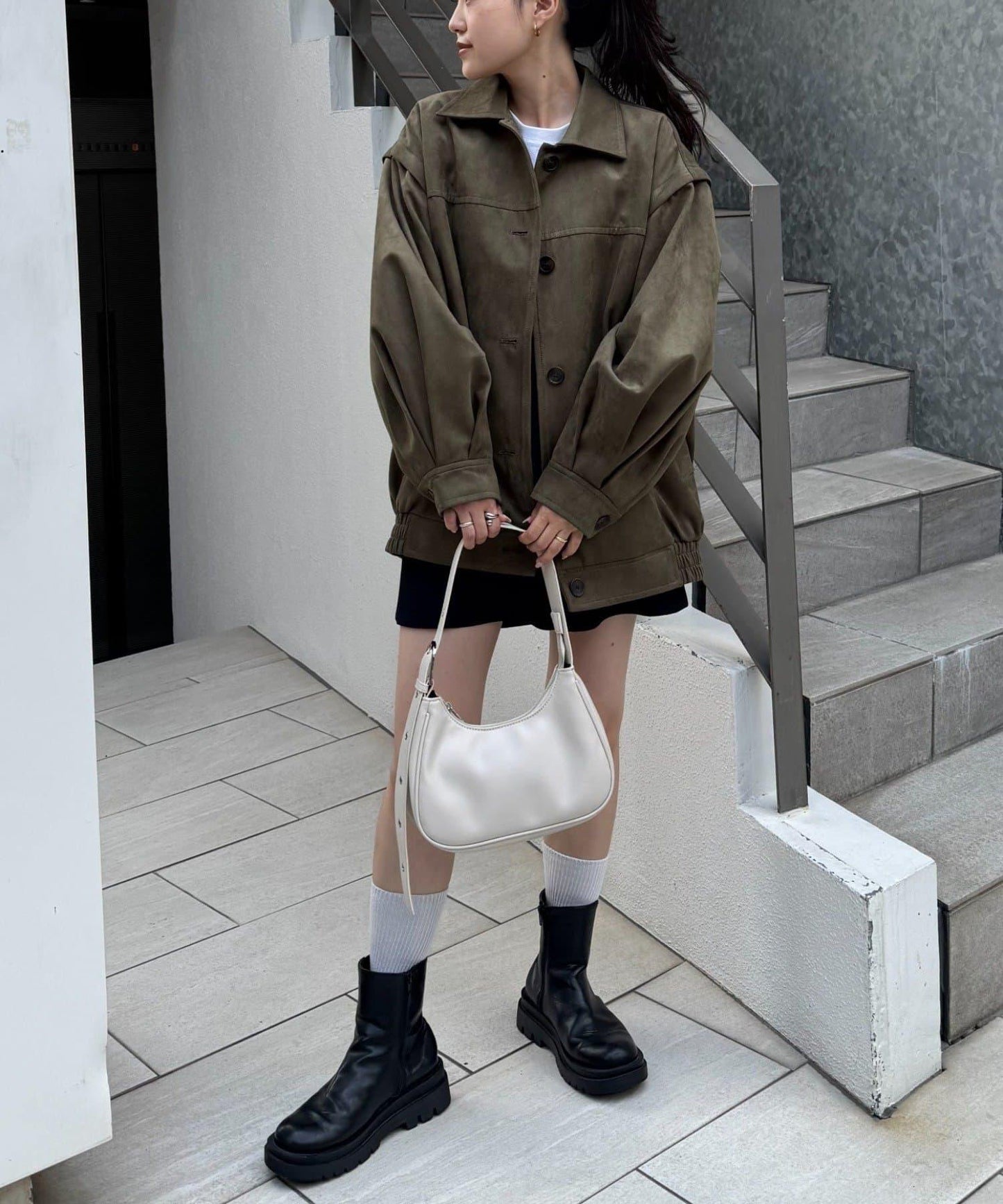 多功能仿麂皮風長款外套