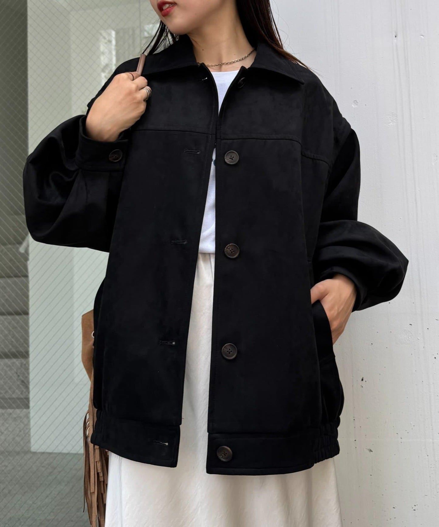 多功能仿麂皮風長款外套