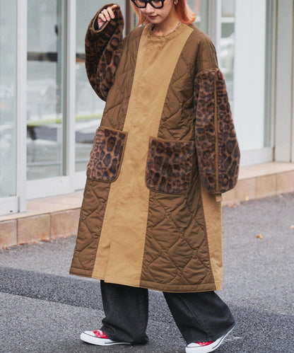 etsinta毛皮拼接無領拼接棉服