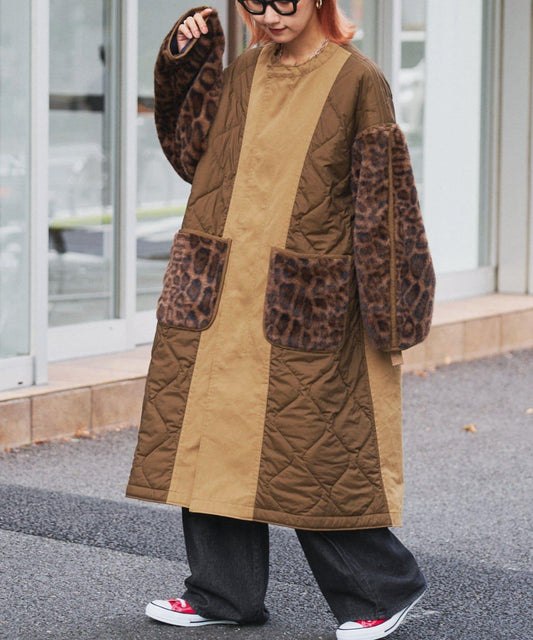 etsinta毛皮拼接無領拼接棉服