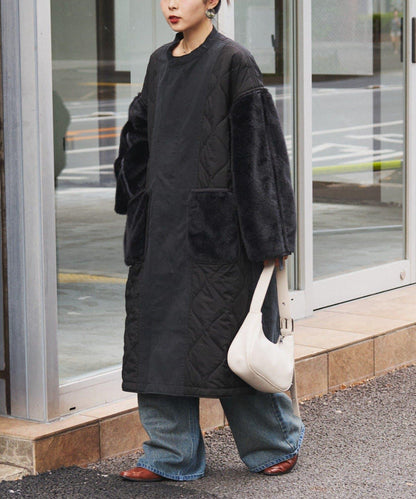 etsinta毛皮拼接無領拼接棉服