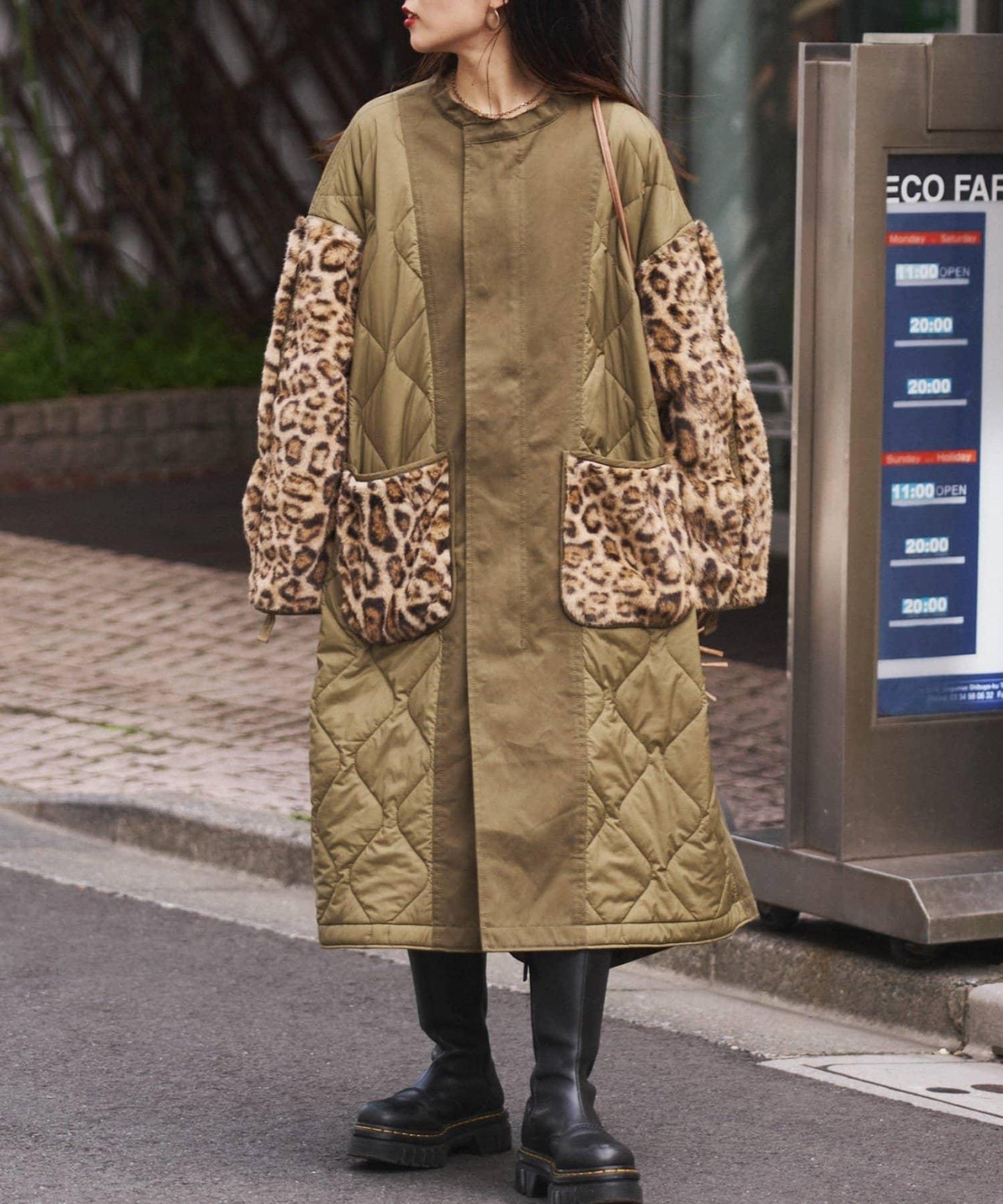 etsinta毛皮拼接無領拼接棉服
