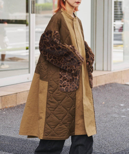 etsinta毛皮拼接無領拼接棉服