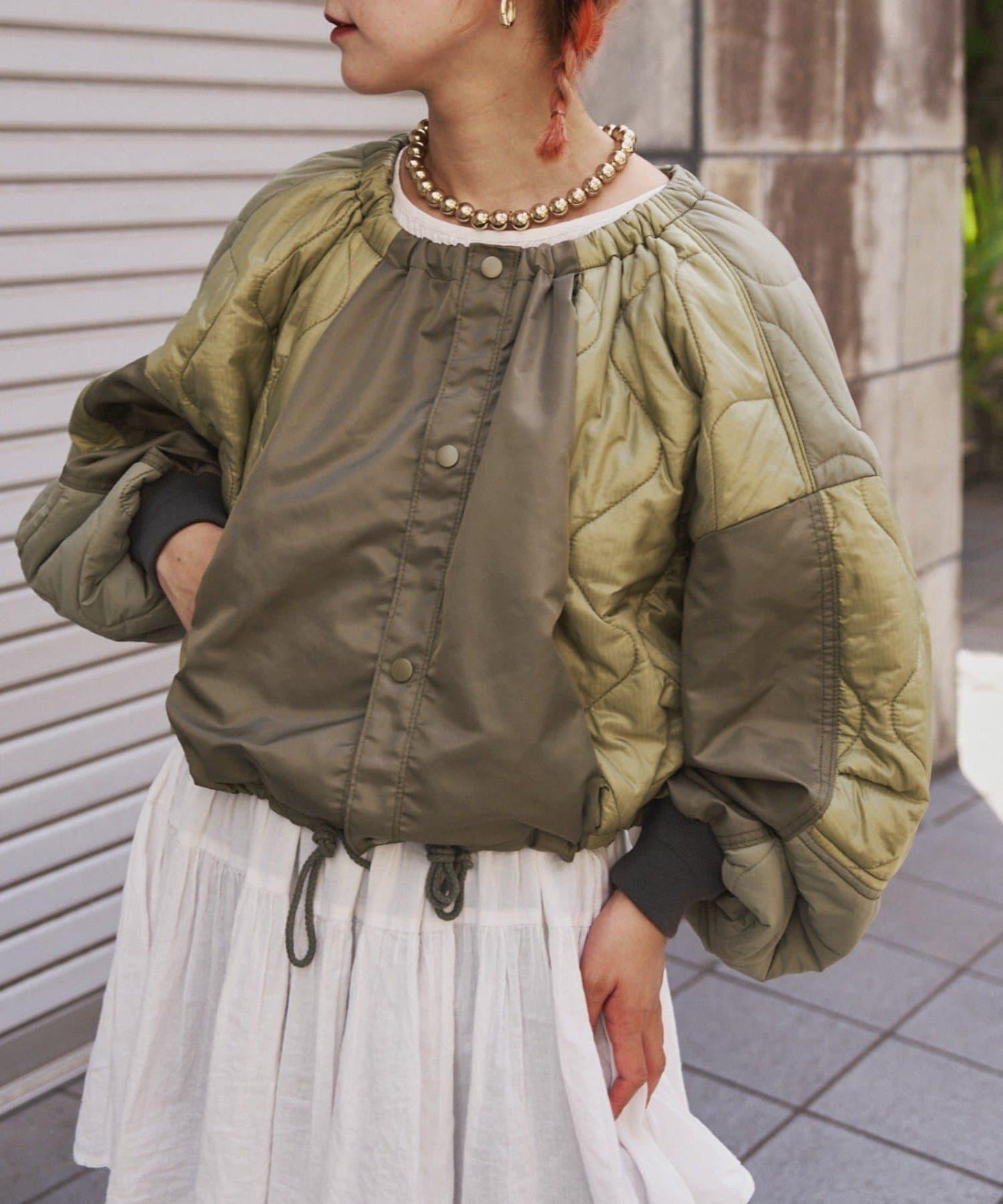 etsinta改良款拼接棉絮繭形夾克