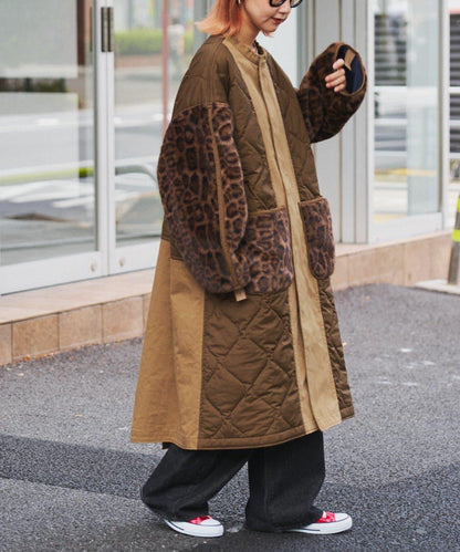 etsinta毛皮拼接無領拼接棉服