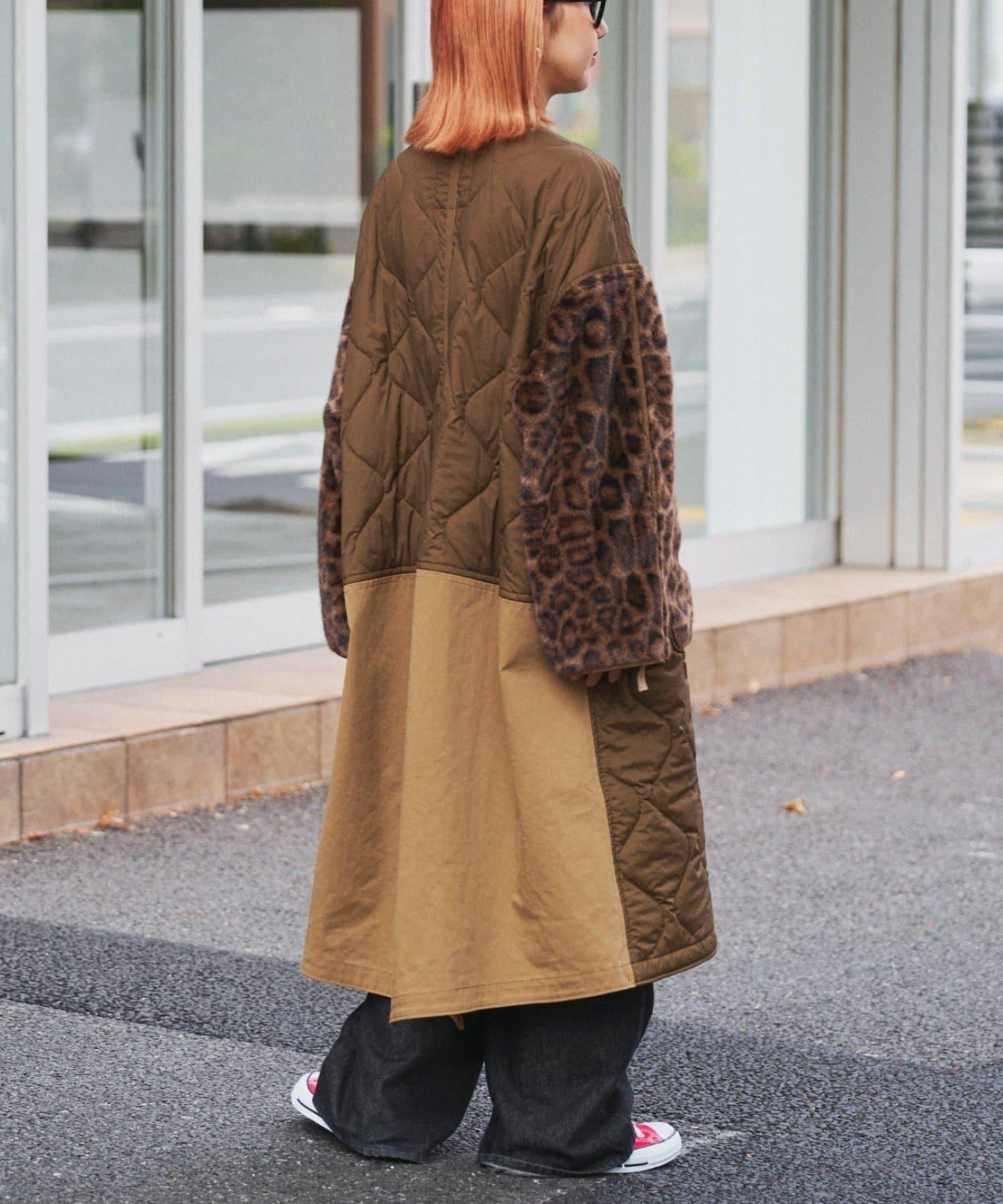 etsinta毛皮拼接無領拼接棉服