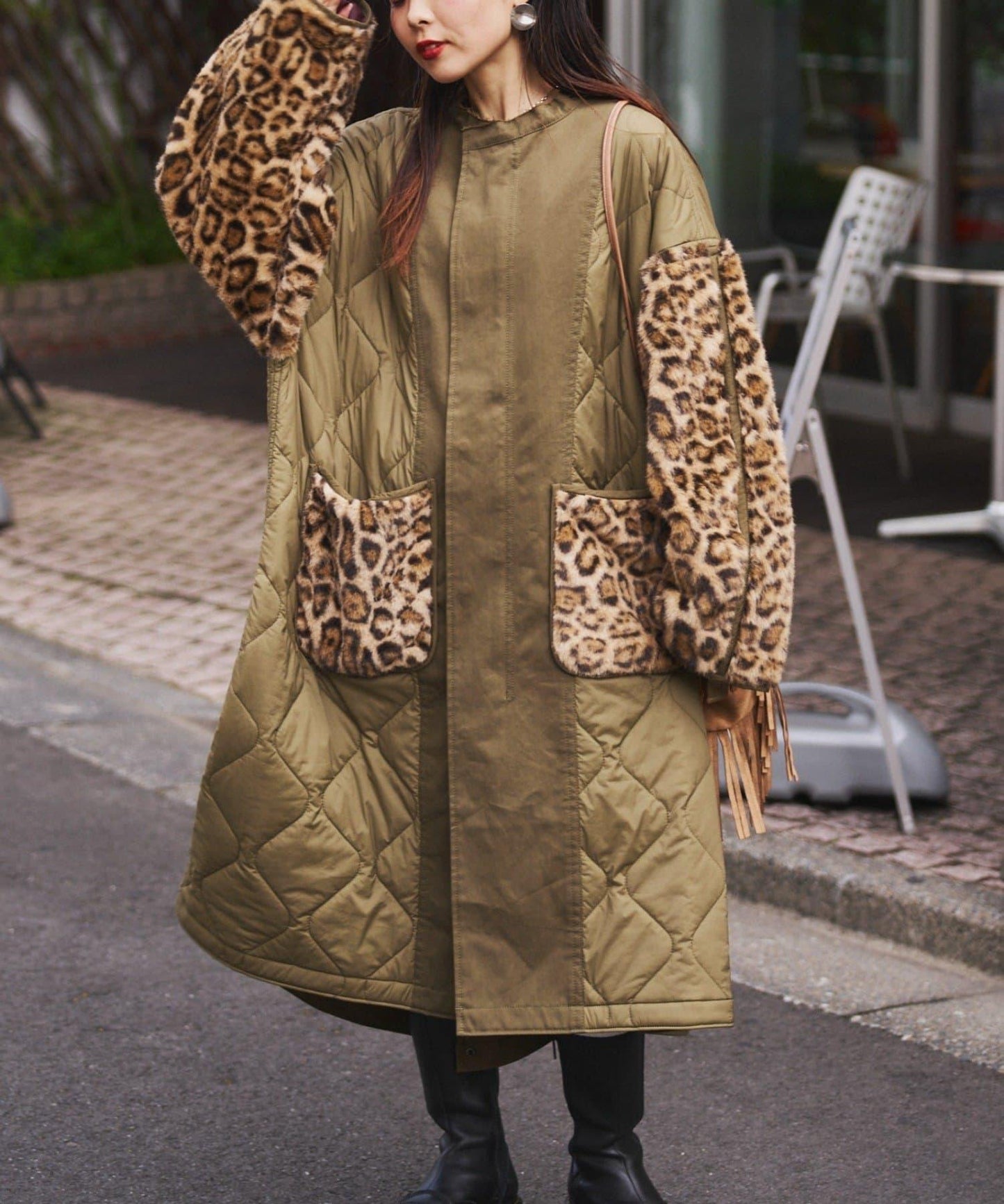 etsinta毛皮拼接無領拼接棉服