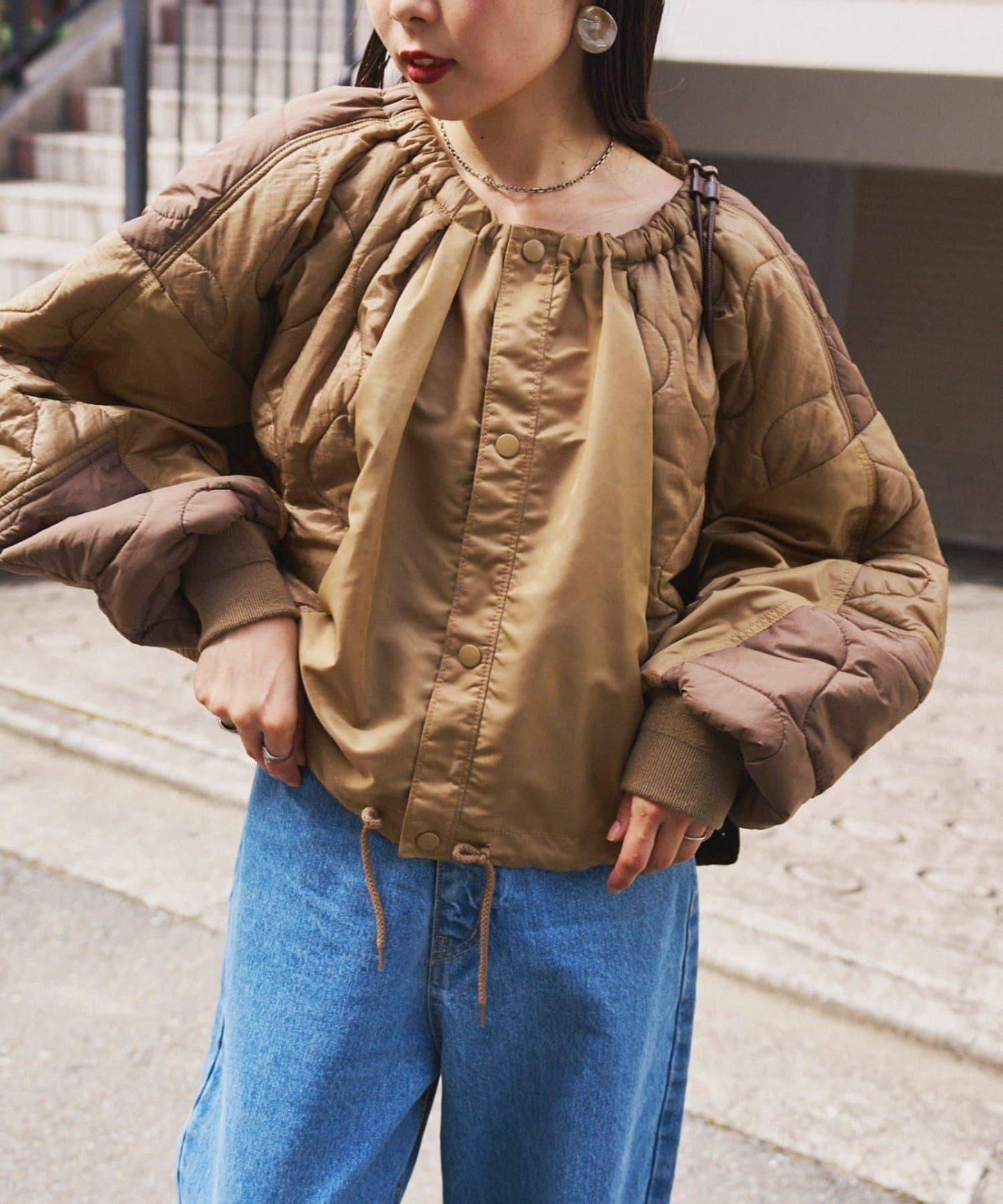 etsinta改良款拼接棉絮繭形夾克