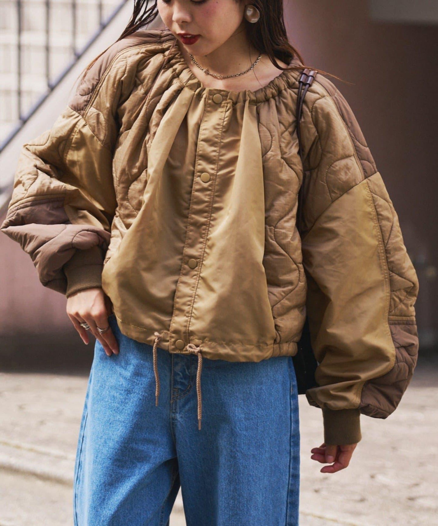 etsinta改良款拼接棉絮繭形夾克