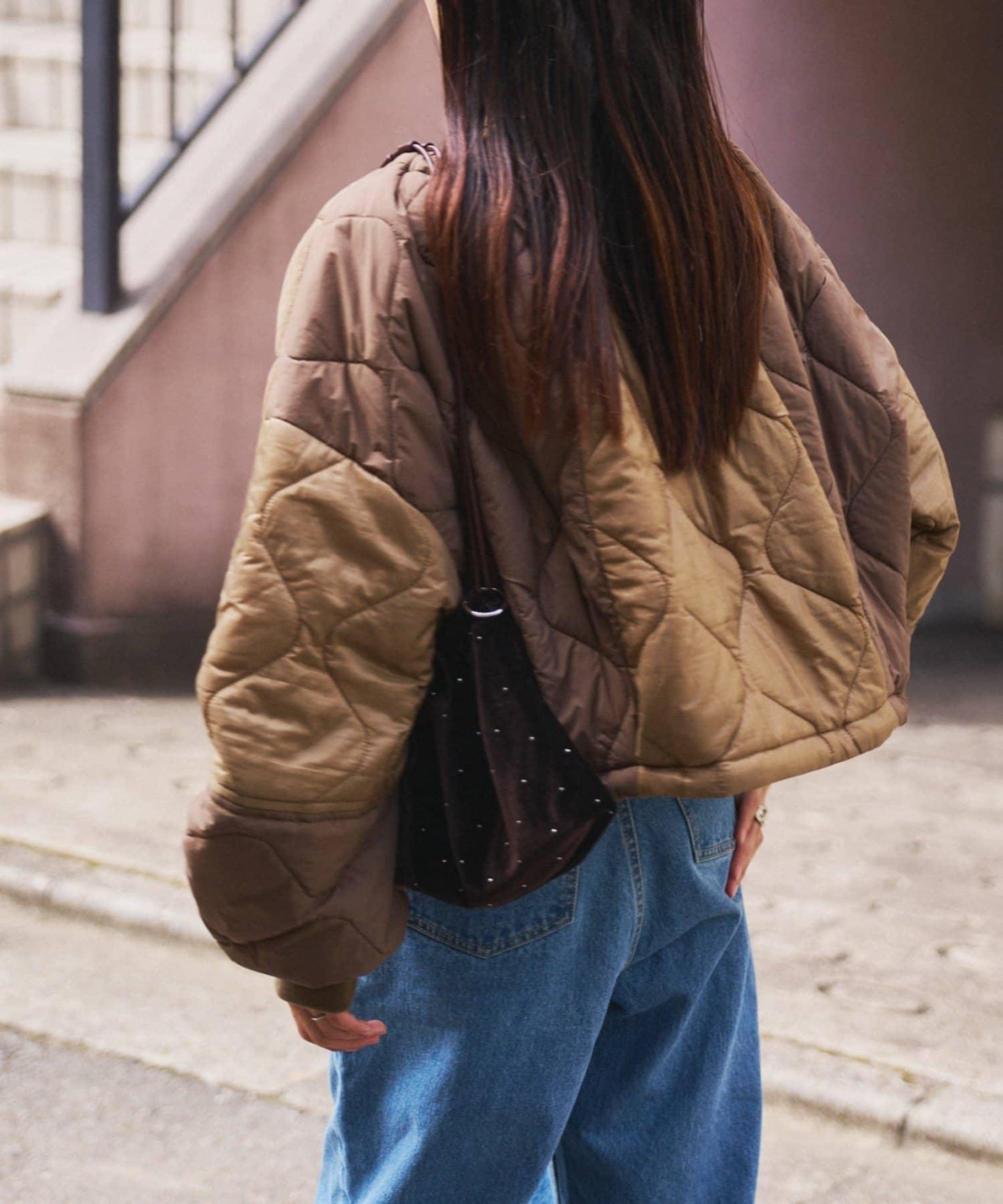 etsinta改良款拼接棉絮繭形夾克