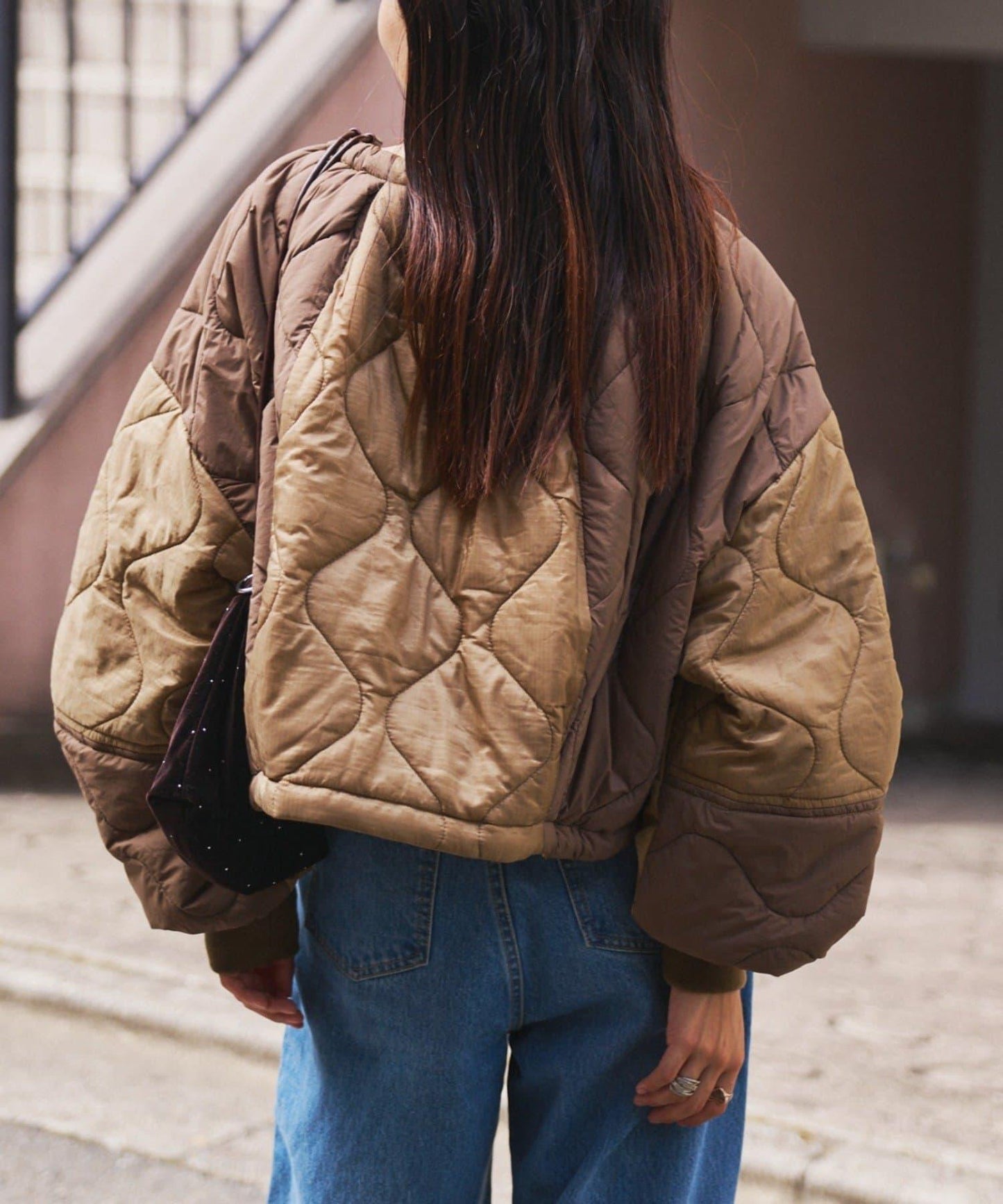 etsinta改良款拼接棉絮繭形夾克