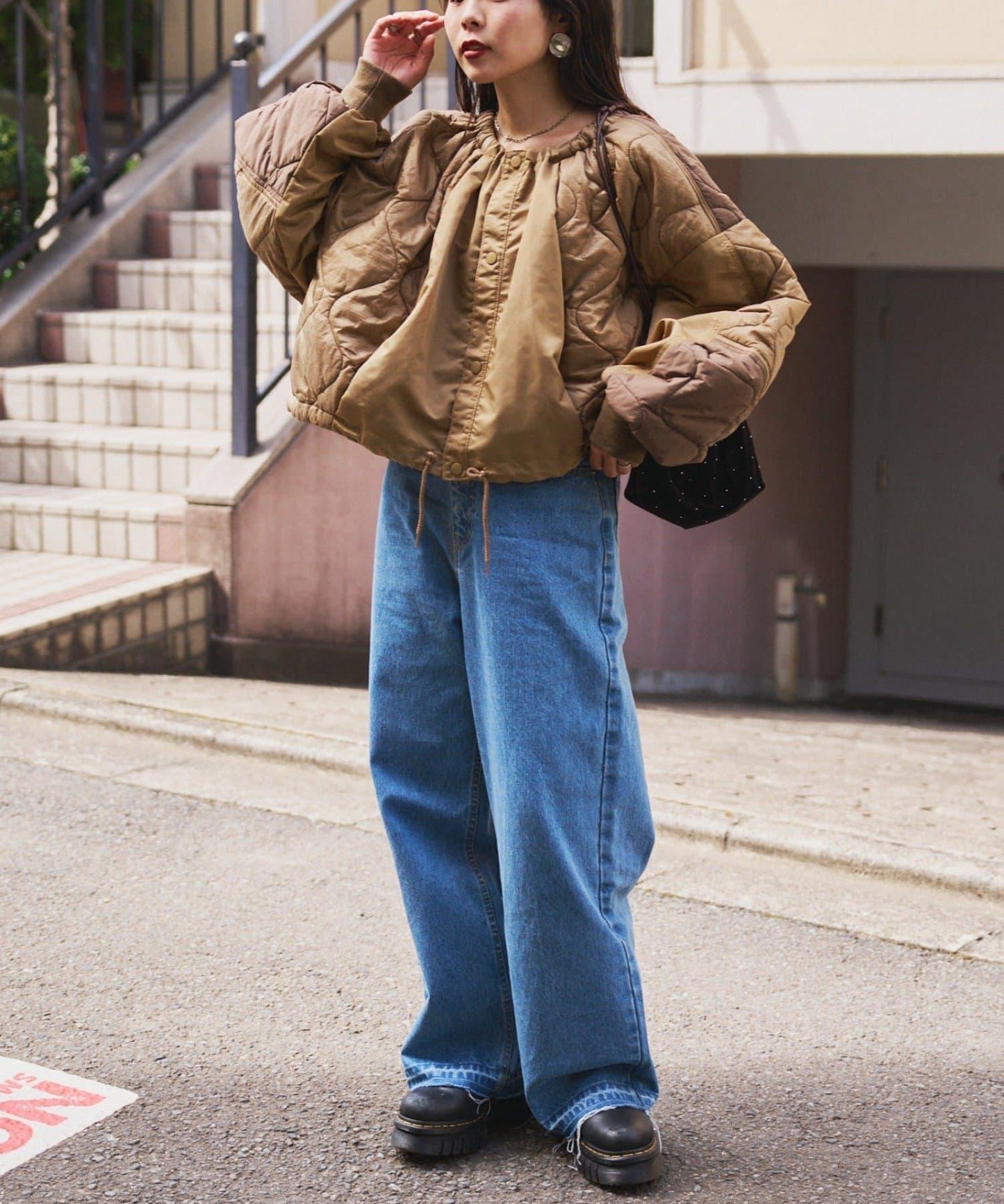 etsinta改良款拼接棉絮繭形夾克