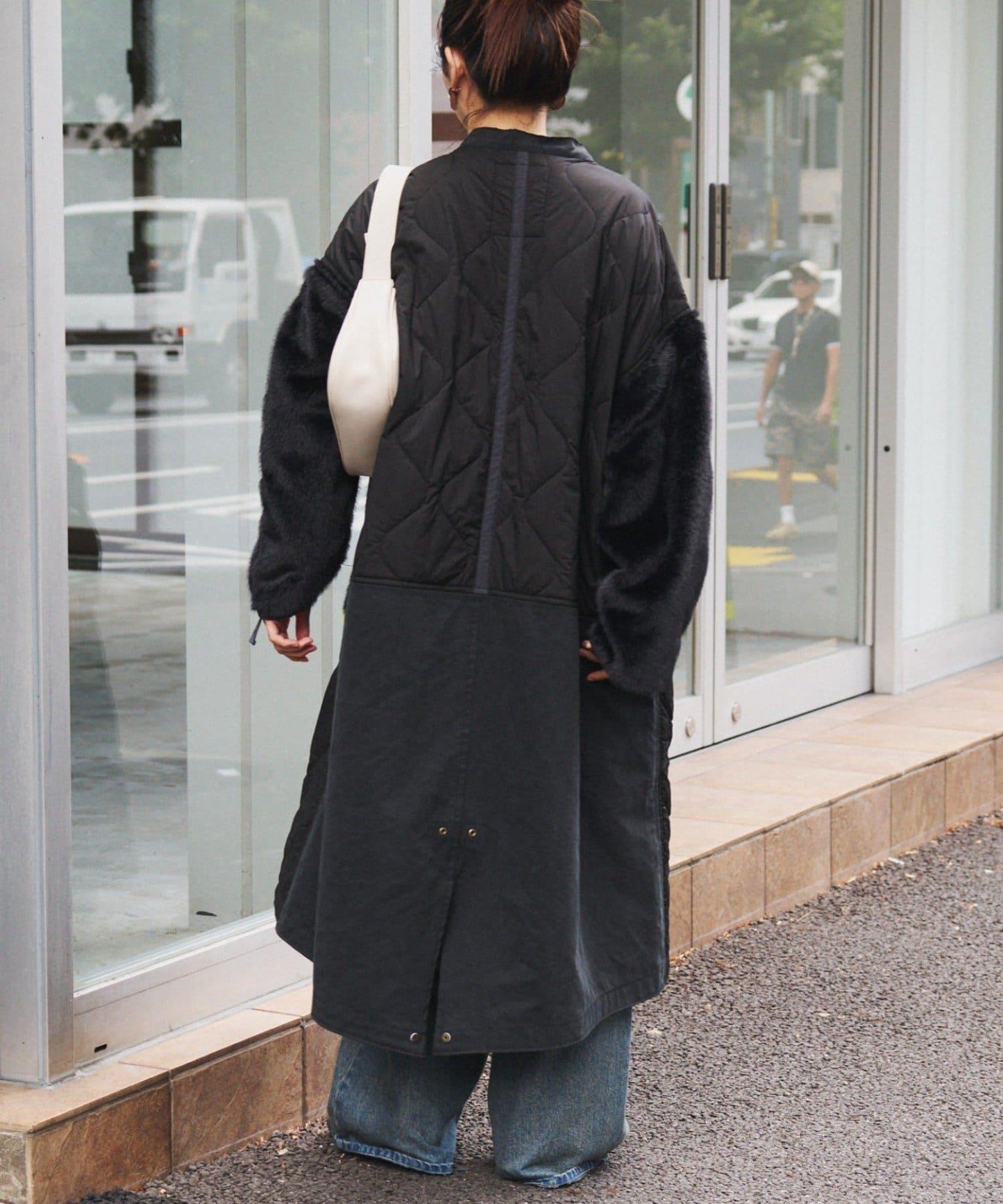 etsinta毛皮拼接無領拼接棉服