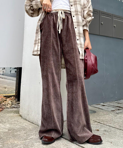 【提升時尚感】絨面綁帶闊腿褲