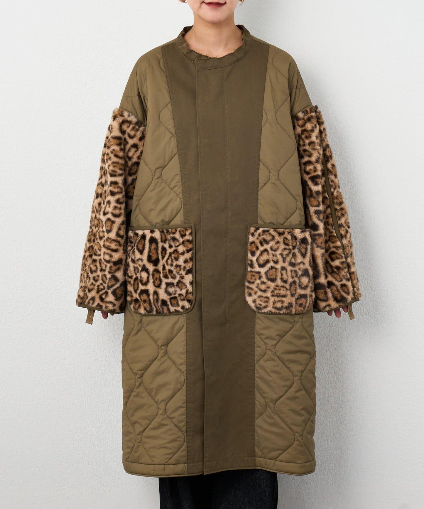 etsinta毛皮拼接無領拼接棉服