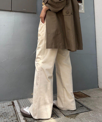 【提升時尚感】絨面綁帶闊腿褲