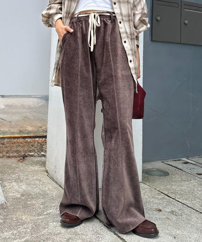 【提升時尚感】絨面綁帶闊腿褲