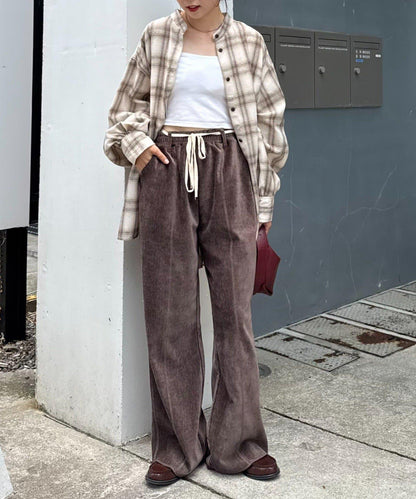 【提升時尚感】絨面綁帶闊腿褲