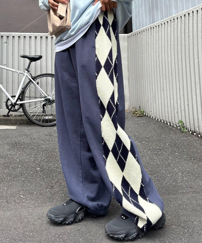 【男女通用】菱格紋針織運動褲