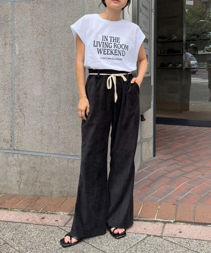 【提升時尚感】絨面綁帶闊腿褲